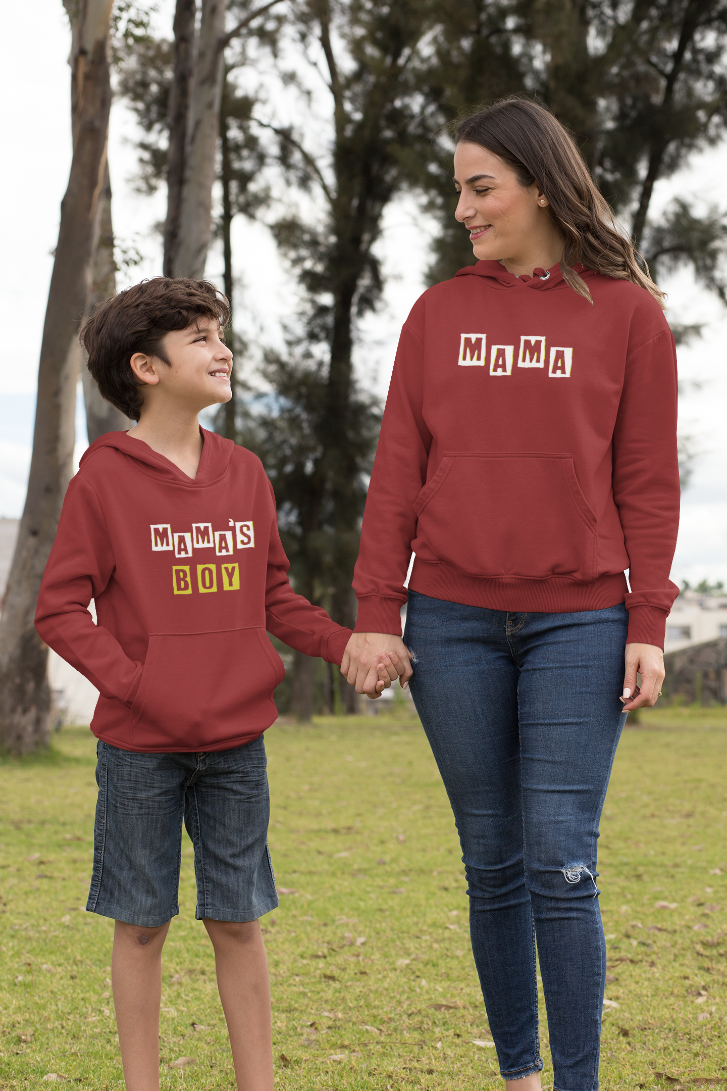 Mamas Boy Mother And Son Red Matching Hoodies- FunkyTeesClub