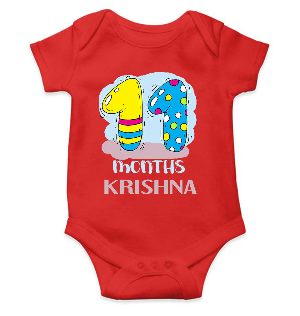 Custom Name 11 Month Birthday Teddy Design Rompers for Baby Boy- FunkyTeesClub
