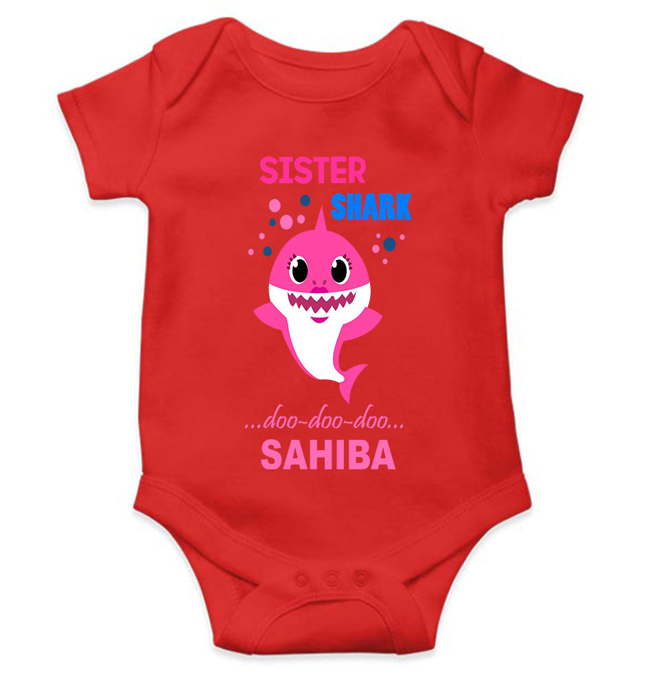 Custom Name Sister Shark Doo Doo Doo Rakhi Rompers for Baby Girl- FunkyTeesClub