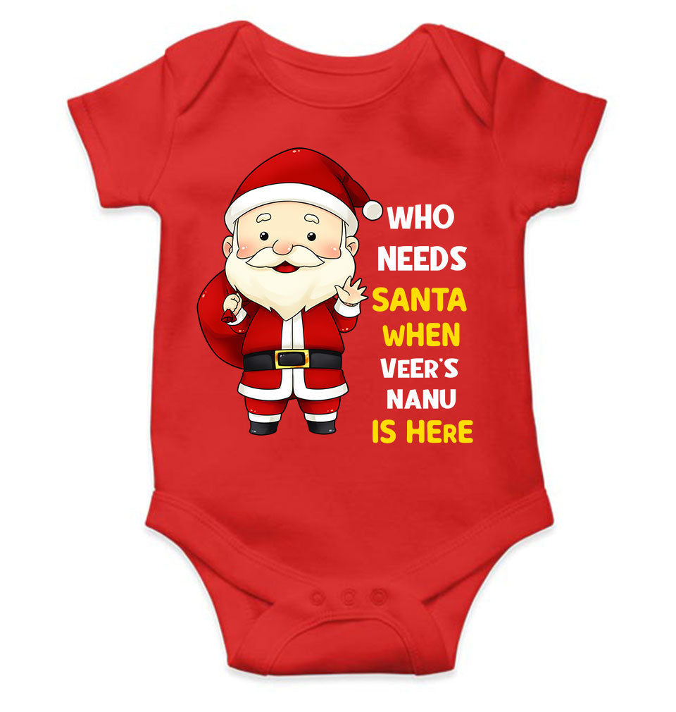 Customized Name Santa Nanu Is Here Christmas Rompers for Baby Boy- FunkyTeesClub