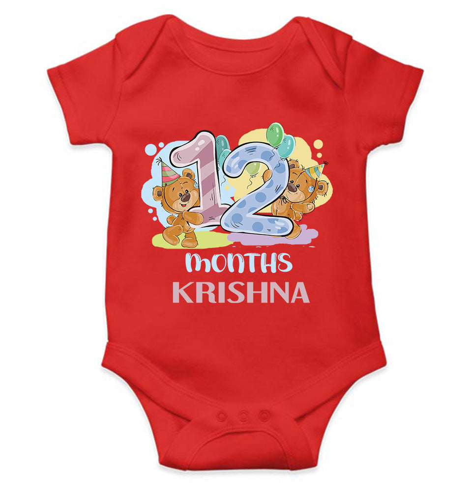 Custom Name 12 Month Birthday Teddy Design Rompers for Baby Boy- FunkyTeesClub