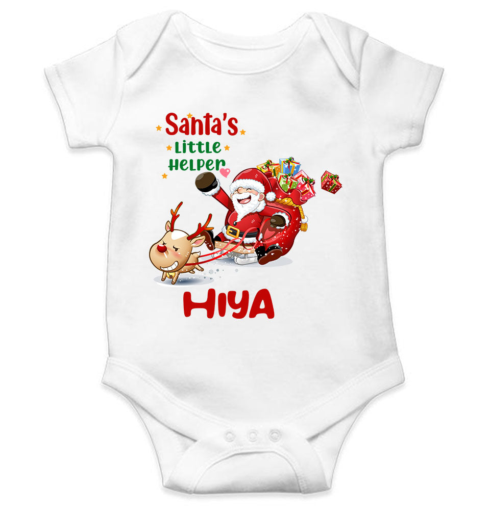 Customized Name Santas Little Helper Christmas Rompers for Baby Girl- FunkyTeesClub