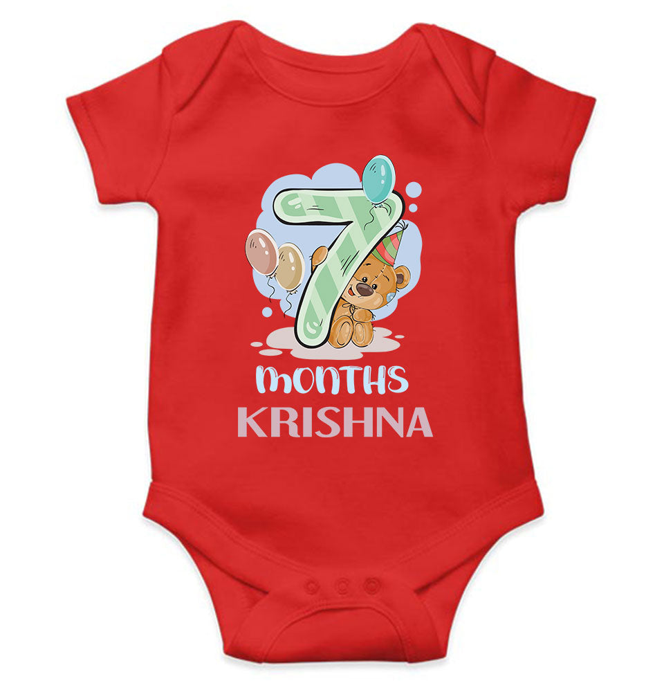 Custom Name 7 Month Birthday Teddy Design Rompers for Baby Boy- FunkyTeesClub