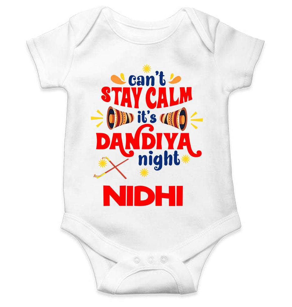 Custom Name Cant Stay Calm It Is Dandiya Night Navratri Rompers for Baby Girl- FunkyTeesClub