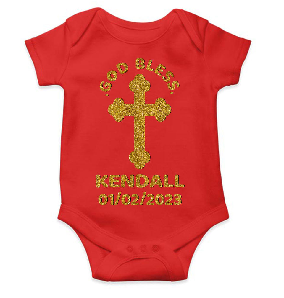 Custom Name And Date God Bless Baptism Christening Day Rompers for Baby Boy- FunkyTeesClub