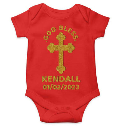 Custom Name And Date God Bless Baptism Christening Day Rompers for Baby Boy- FunkyTeesClub