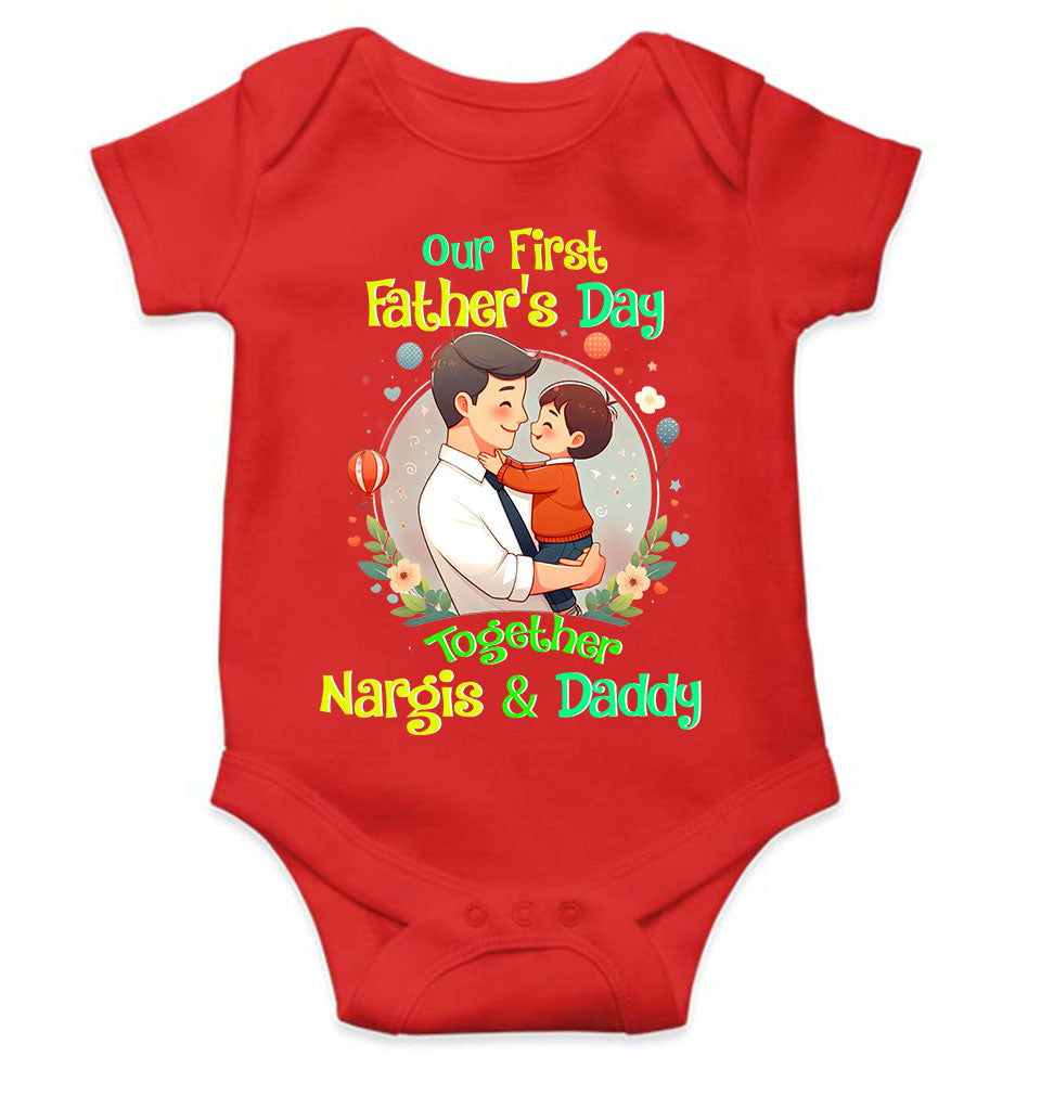 Custom Name Our First Father Day Rompers for Baby Girl- FunkyTeesClub