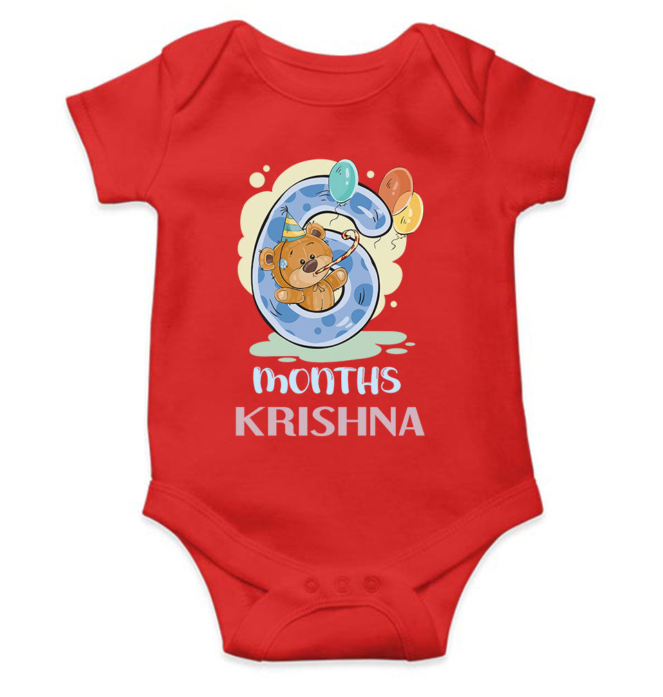 Custom Name 6 Month Birthday Teddy Design Rompers for Baby Boy- FunkyTeesClub