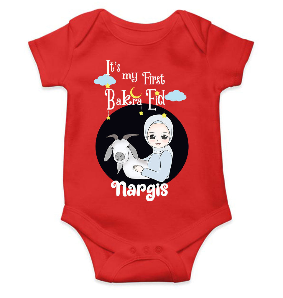 Custom Name Its My First Bakra Eid Rompers for Baby Girl- FunkyTeesClub