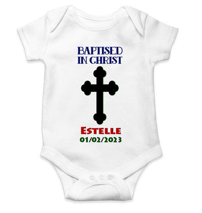 Custom Name And Date Baptised In Christ Christening Day Baptism Rompers for Baby Boy- FunkyTeesClub
