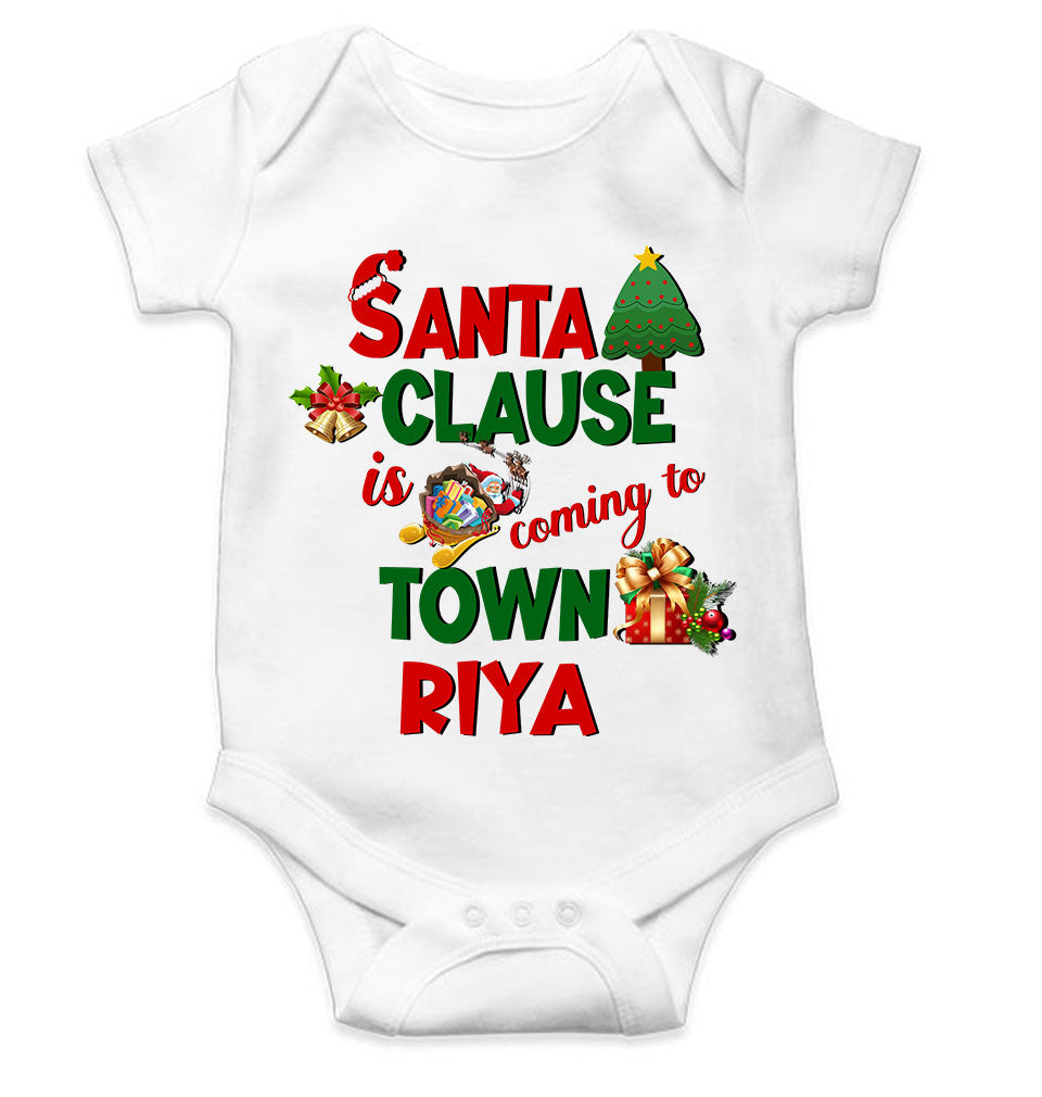 Custom Name Santa Clause Is Coming To Town Christmas Rompers for Baby Girl- FunkyTeesClub