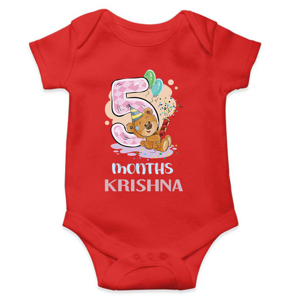 Custom Name 5 Month Birthday Teddy Design Rompers for Baby Boy- FunkyTeesClub