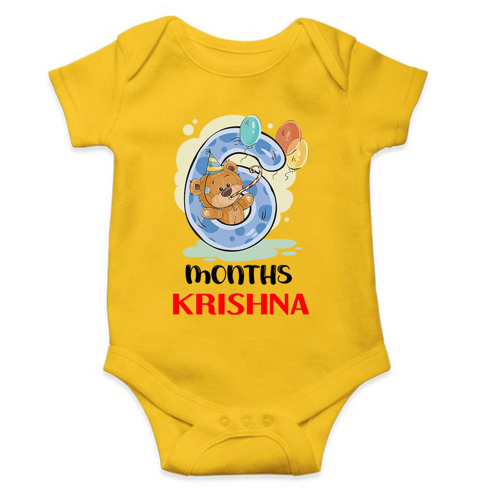 Custom Name 6 Month Birthday Teddy Design Rompers for Baby Boy- FunkyTeesClub
