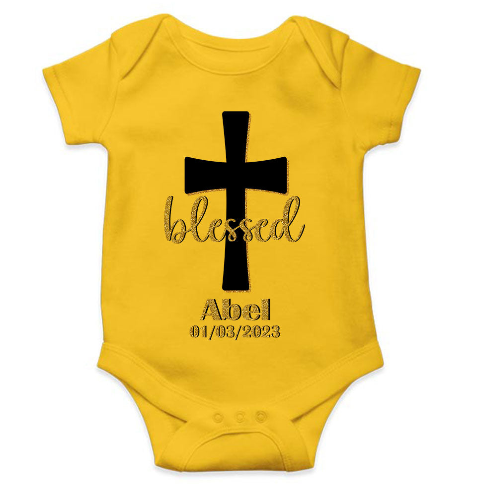 Custom Name And Date Blessed Baptism Christening Day Rompers for Baby Boy- FunkyTeesClub