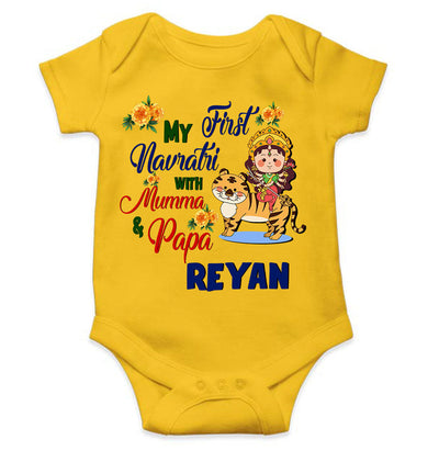 Custom Name My First Navratri With Mumma And Papa Rompers for Baby Boy- FunkyTeesClub