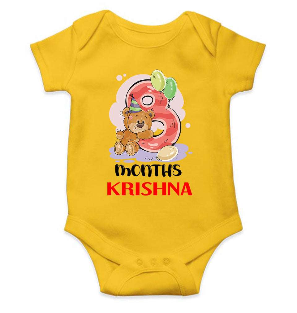 Custom Name 8 Month Birthday Teddy Design Rompers for Baby Boy- FunkyTeesClub