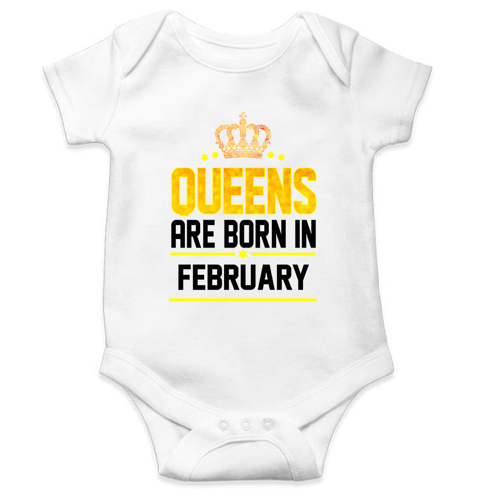 Queens Are  Born In February Rompers for Baby Girl- FunkyTeesClub