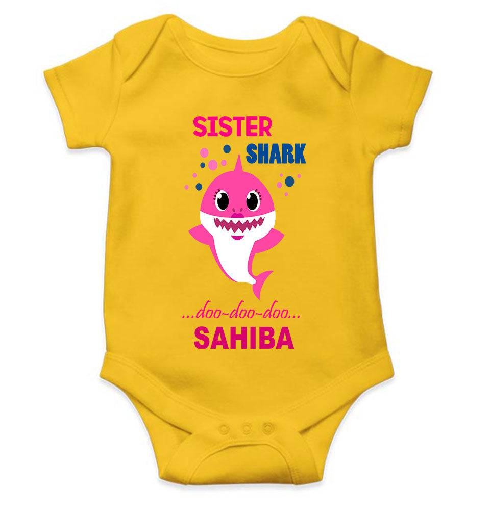 Custom Name Sister Shark Doo Doo Doo Rakhi Rompers for Baby Girl- FunkyTeesClub