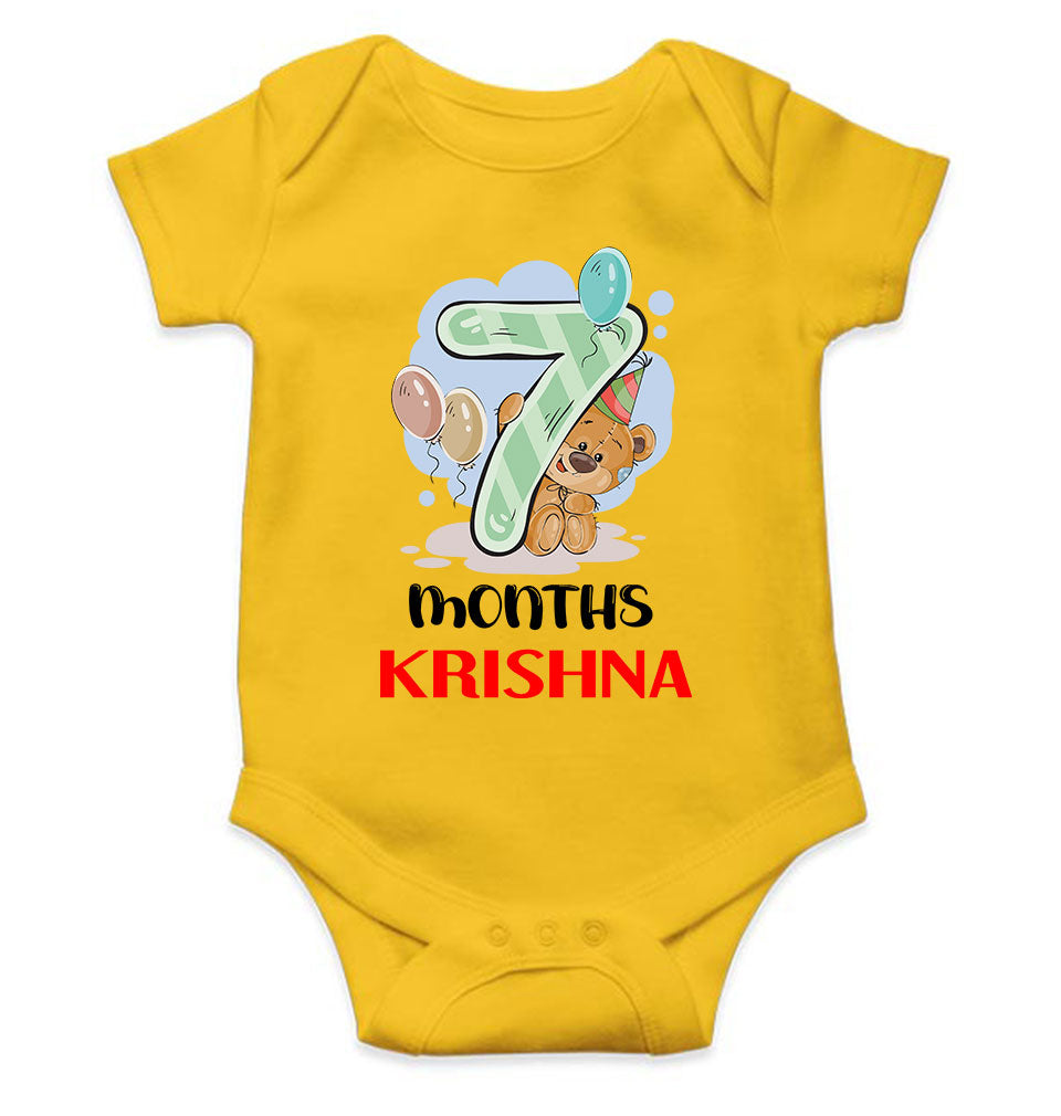 Custom Name 7 Month Birthday Teddy Design Rompers for Baby Boy- FunkyTeesClub