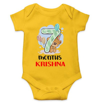 Custom Name 7 Month Birthday Teddy Design Rompers for Baby Boy- FunkyTeesClub