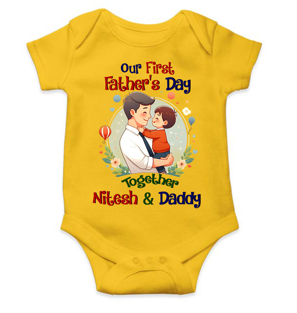Custom Name Our First Father Day Rompers for Baby Boy- FunkyTeesClub