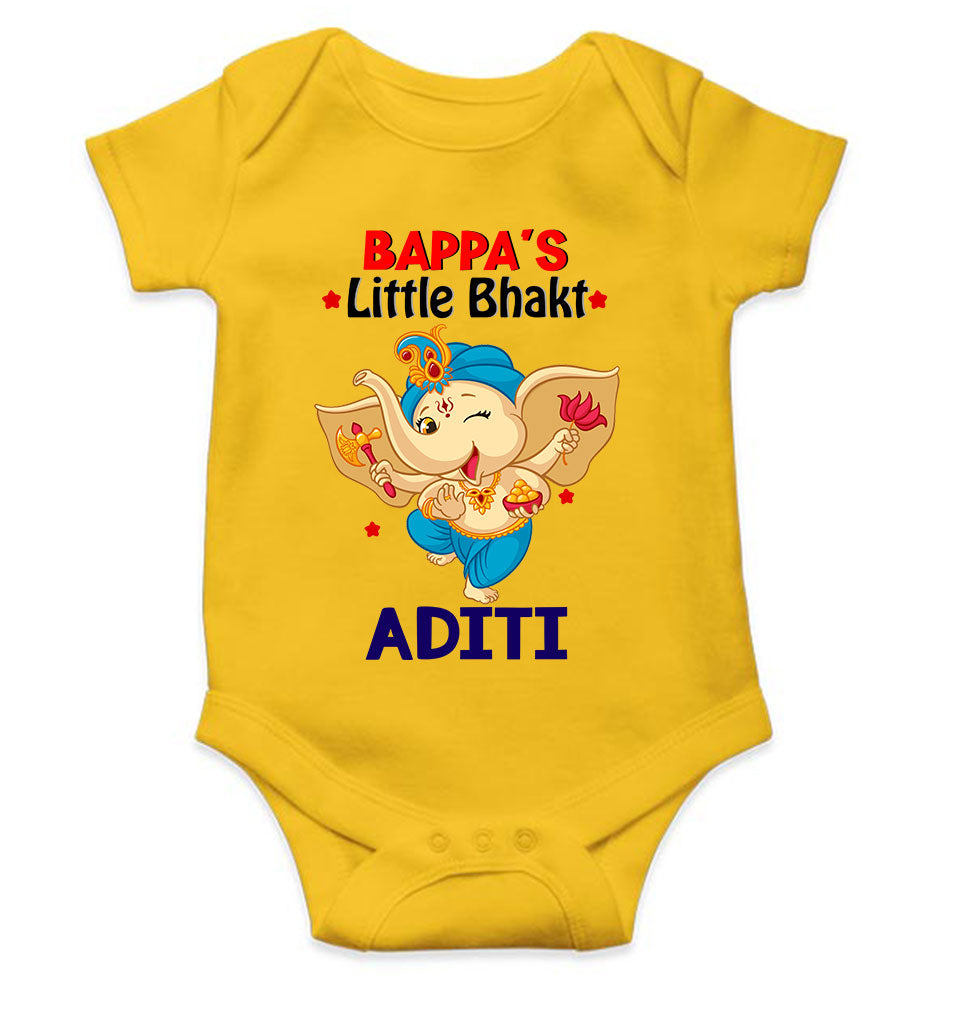 Custom Name Little Bappa Bhakt Ganesh Chaturthi Rompers for Baby Girl- FunkyTeesClub