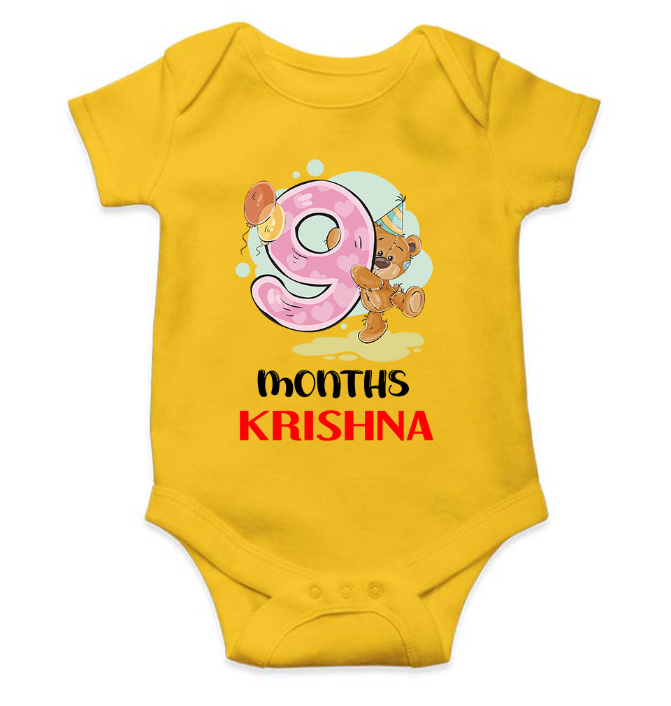 Custom Name 9 Month Birthday Teddy Design Rompers for Baby Boy- FunkyTeesClub