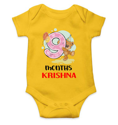 Custom Name 9 Month Birthday Teddy Design Rompers for Baby Boy- FunkyTeesClub