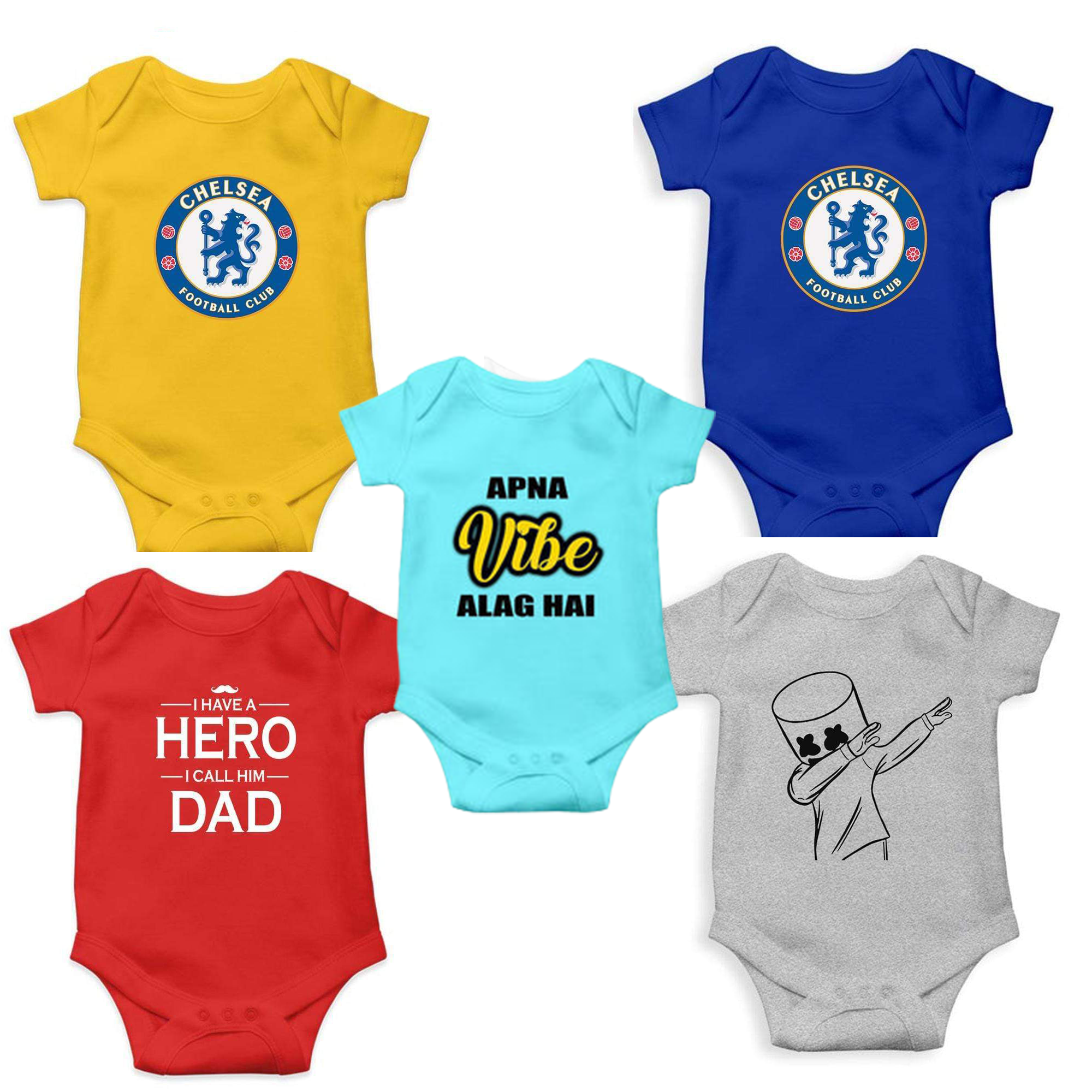 Set of 5 cute Rompers for Baby Boy and Baby Girl- FunkyTeesClub