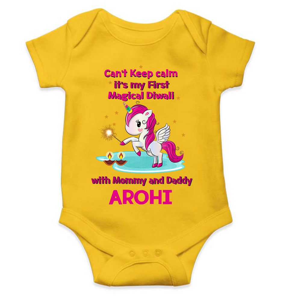 Custom Name Cant Keep Calm Its My First Diwali With Mumma Daddy Rompers for Baby Girl- FunkyTeesClub