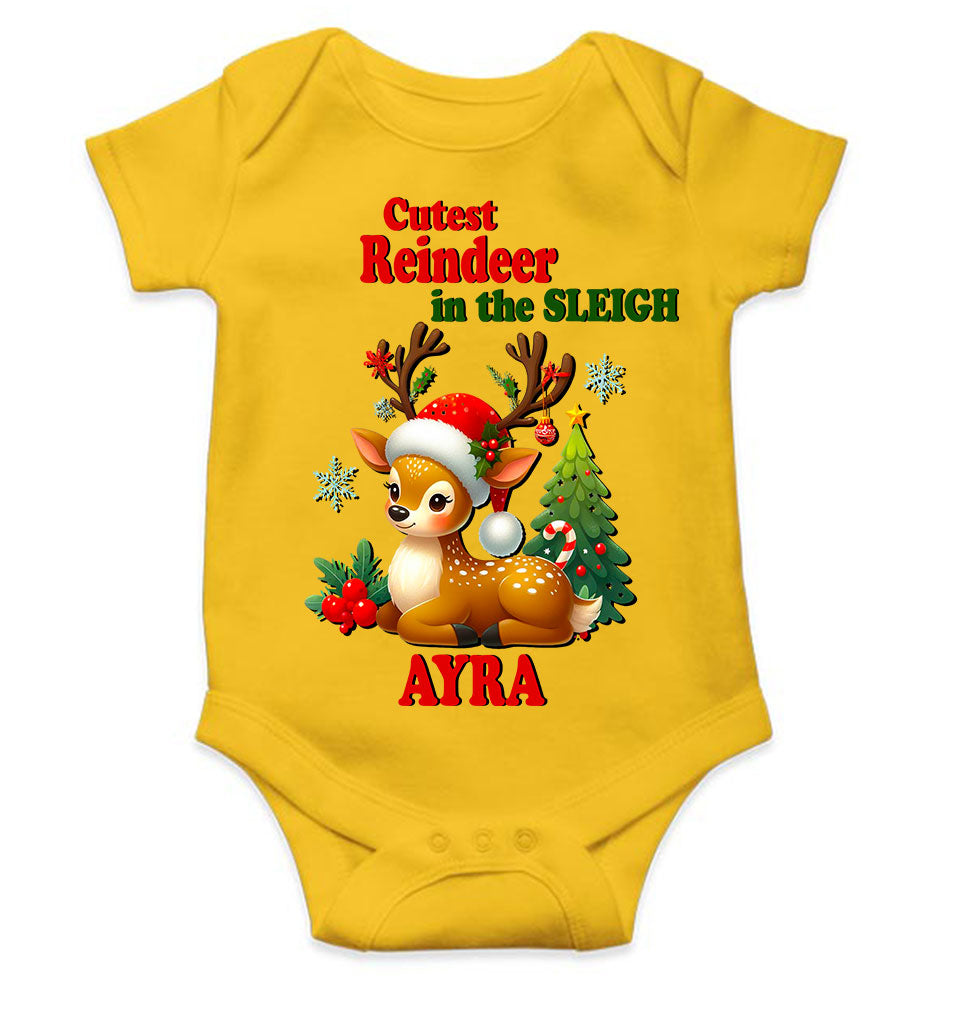 Custom Name Cutest Reindeer In The Sleigh Christmas Rompers for Baby Girl- FunkyTeesClub
