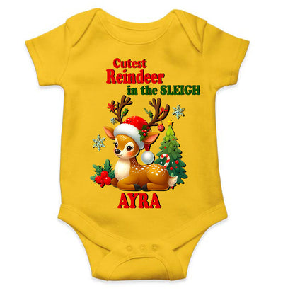 Custom Name Cutest Reindeer In The Sleigh Christmas Rompers for Baby Girl- FunkyTeesClub