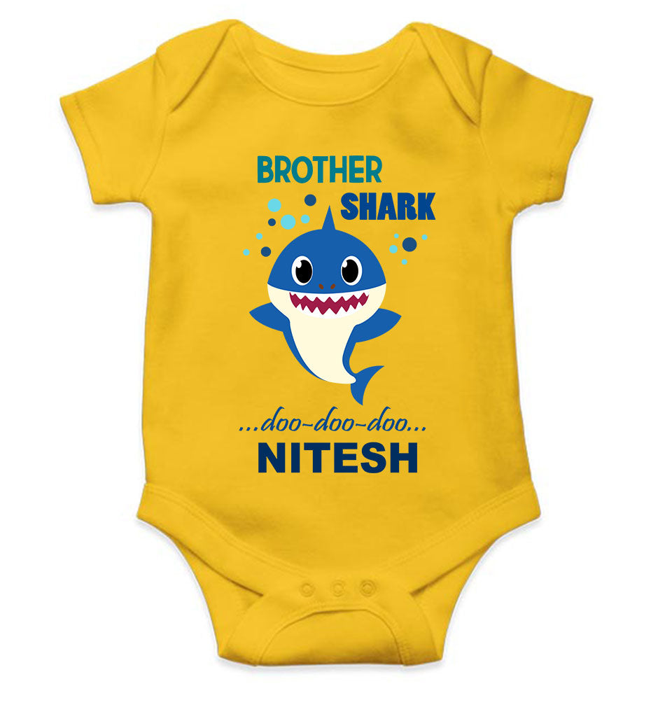 Custom Name Brother Shark Doo Doo Doo Rakhi Rompers for Baby Boy- FunkyTeesClub