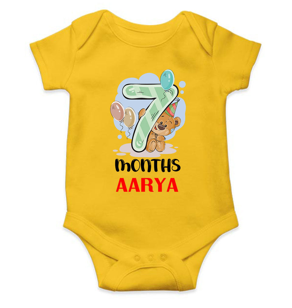 Custom Name 7 Month Birthday Teddy Design Rompers for Baby Girl- FunkyTeesClub