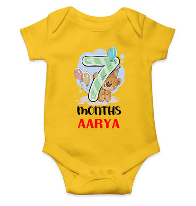 Custom Name 7 Month Birthday Teddy Design Rompers for Baby Girl- FunkyTeesClub