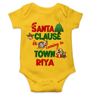 Custom Name Santa Clause Is Coming To Town Christmas Rompers for Baby Girl- FunkyTeesClub