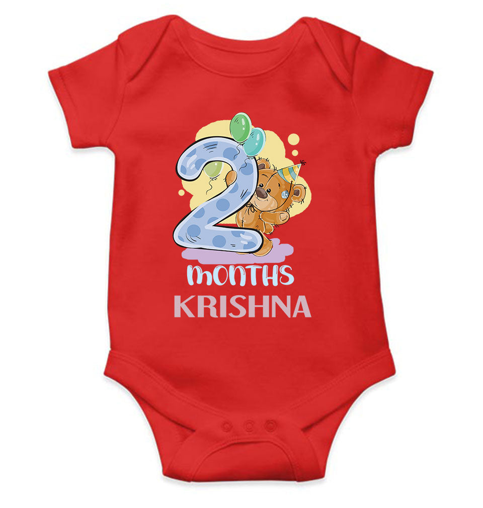 Custom Name 2 Month Birthday Teddy Design Rompers for Baby Boy- FunkyTeesClub
