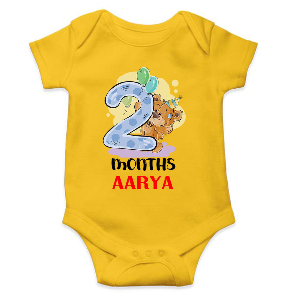 Custom Name 2 Month Birthday Teddy Design Rompers for Baby Girl- FunkyTeesClub