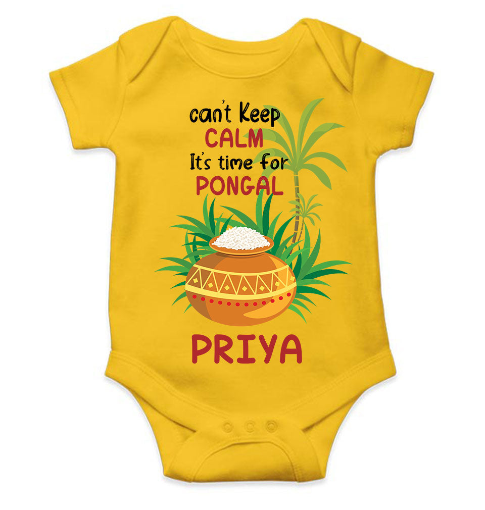 Custom Name Time For Pongal Rompers for Baby Girl- FunkyTeesClub
