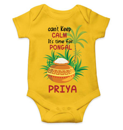 Custom Name Time For Pongal Rompers for Baby Girl- FunkyTeesClub