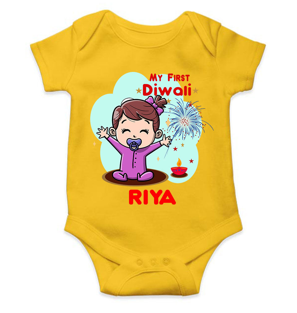 Custom Name My First Diwali Rompers for Baby Girl- FunkyTeesClub