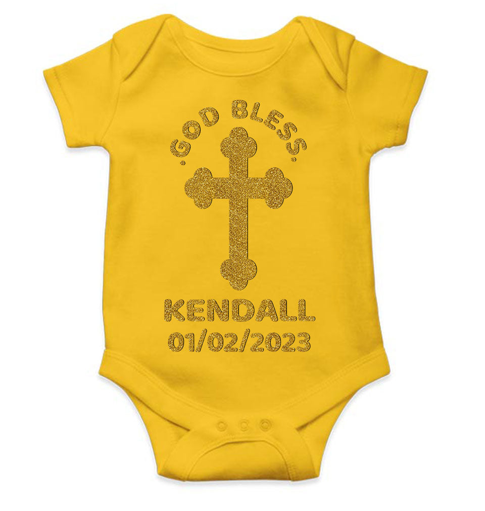 Custom Name And Date God Bless Baptism Christening Day Rompers for Baby Girl- FunkyTeesClub
