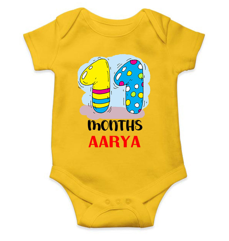 Custom Name 11 Month Birthday Teddy Design Rompers for Baby Girl- FunkyTeesClub