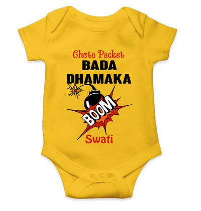 Custom Name Chota Packet Bada Dhamaka Diwali Rompers for Baby Girl- FunkyTeesClub