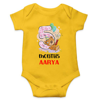 Custom Name 5 Month Birthday Teddy Design Rompers for Baby Girl- FunkyTeesClub