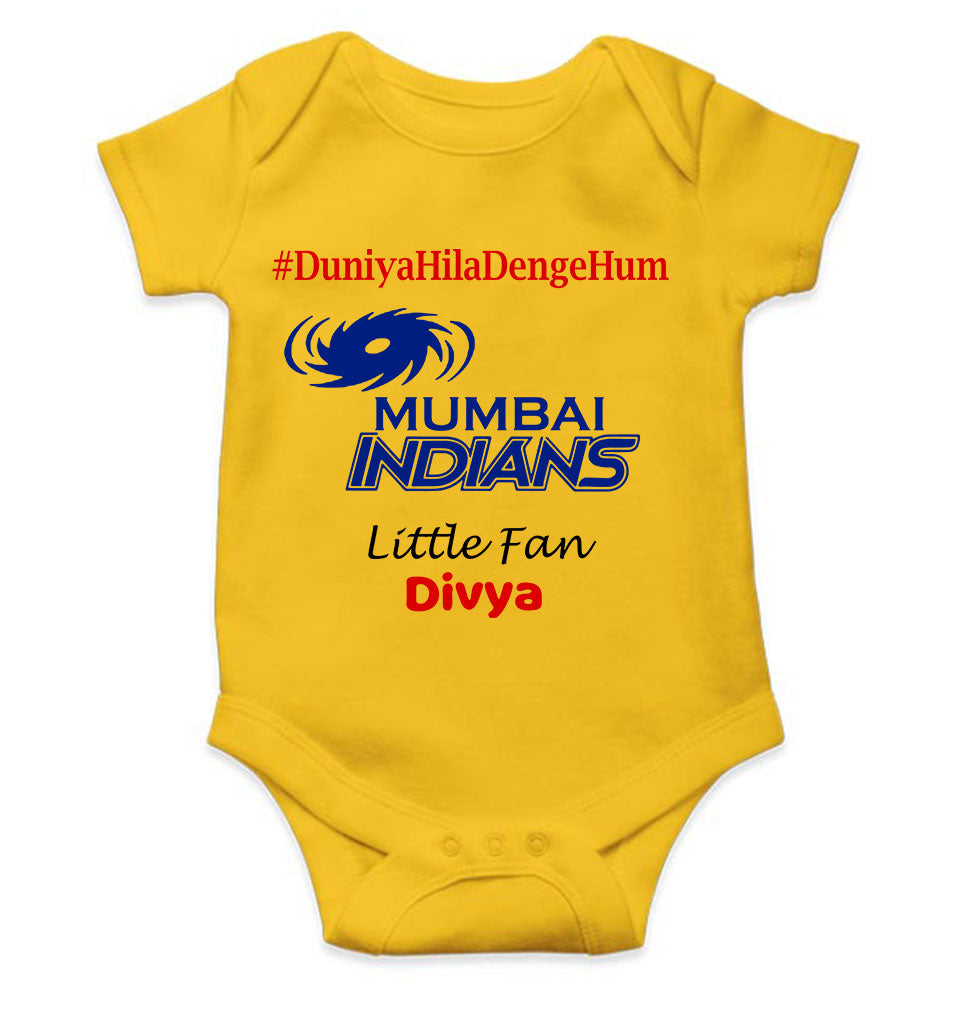 Custom Name IPL MI Mumbai Indians Duniya Hila Denge Hum Rompers for Baby Girl- FunkyTeesClub