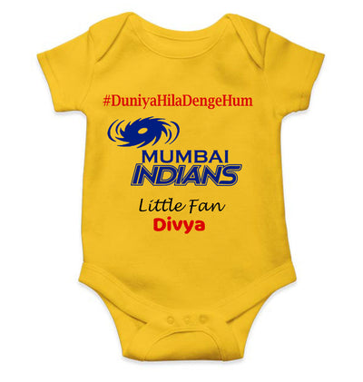 Custom Name IPL MI Mumbai Indians Duniya Hila Denge Hum Rompers for Baby Girl- FunkyTeesClub