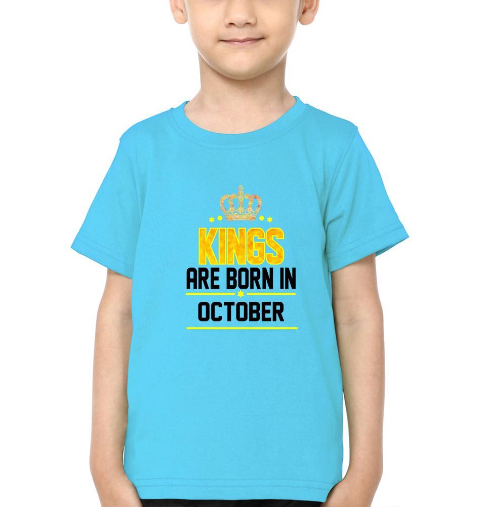 Kings Are Born In October Half Sleeves T-Shirt for Boy-FunkyTeesClub