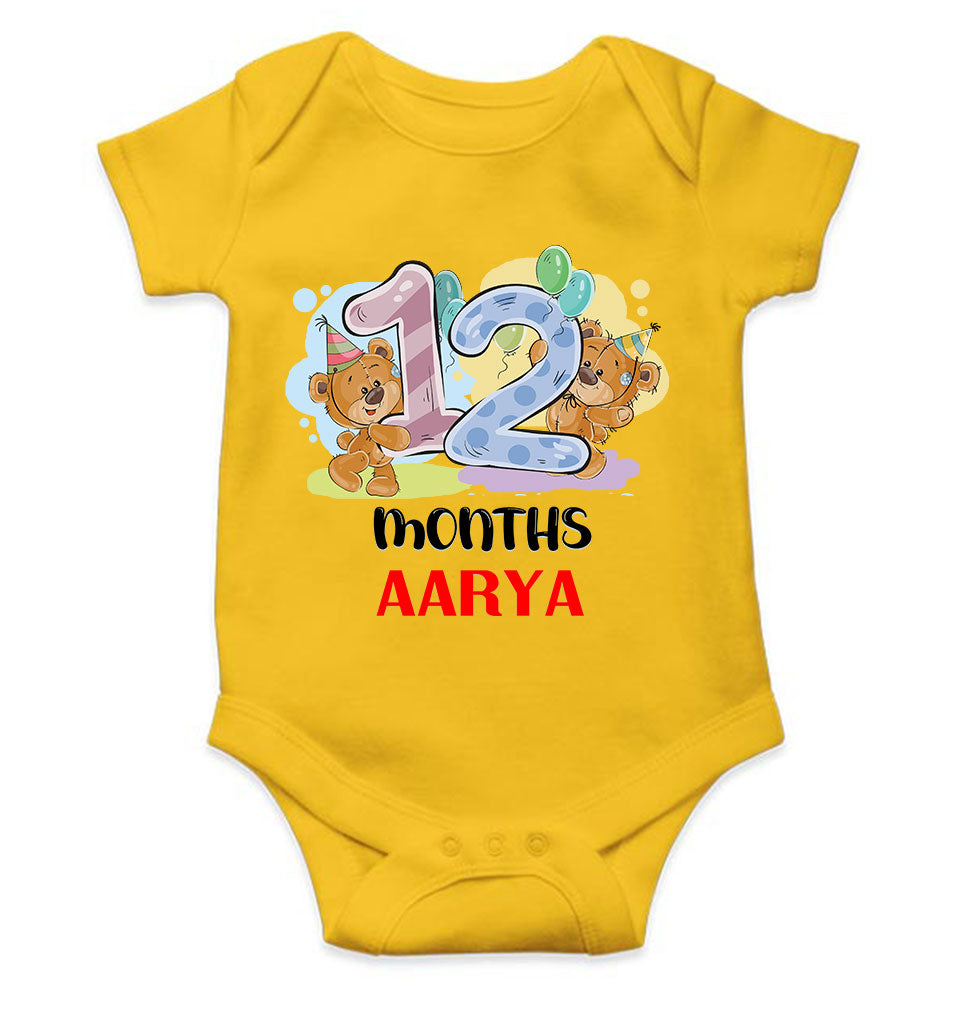 Custom Name 12 Month Birthday Teddy Design Rompers for Baby Girl- FunkyTeesClub