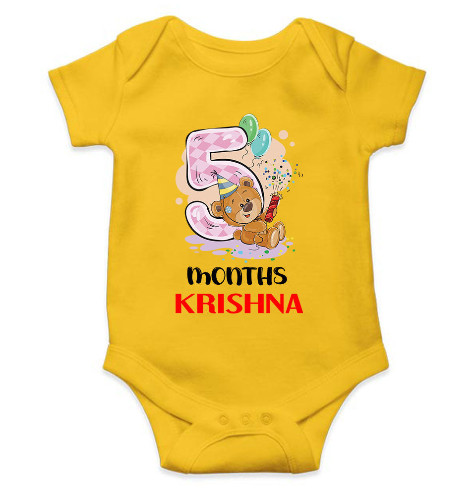 Custom Name 5 Month Birthday Teddy Design Rompers for Baby Boy- FunkyTeesClub